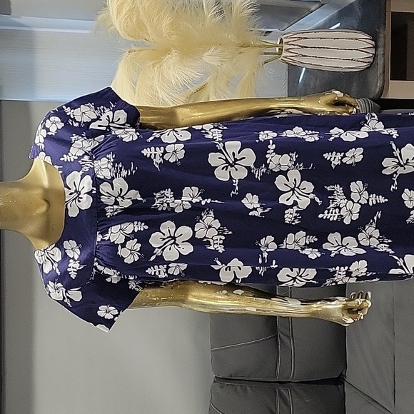 Vintage Hawaiian Ui Maikai Blue & White Floral Maxi Mu Muu Dress Size M - Picture 5 of 9